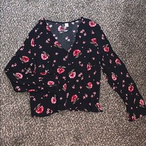 H&M Black and Pink Floral Top